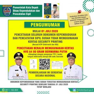 Wali Kota Depok Terbitkan SE Tentang Cetakan Dokumen Kependudukan