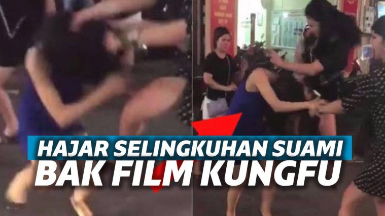 Ibu ini Pukul dan Tendang Selingkuhan Suami Bak Film Kungfu