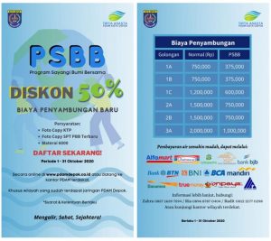 PDAM Tirta Asasta Kota Depok perpanjang masa Diskon, Program PSBB Diskon Penyambungan Baru 50% hingga 31 Oktober 2020