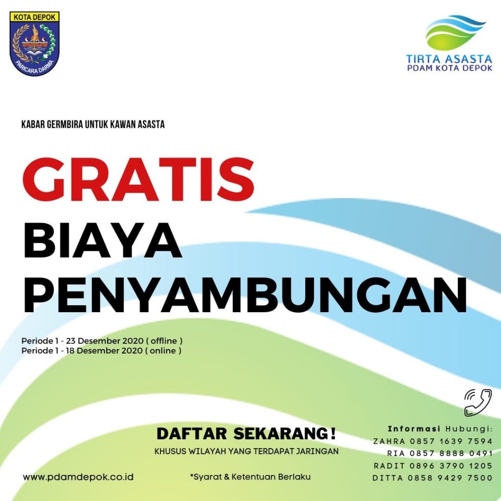 PROGRAM AKHIR TAHUN, GRATIS BIAYA PENYAMBUNGAN PDAM TIRTA ASASTA KOTA DEPOK