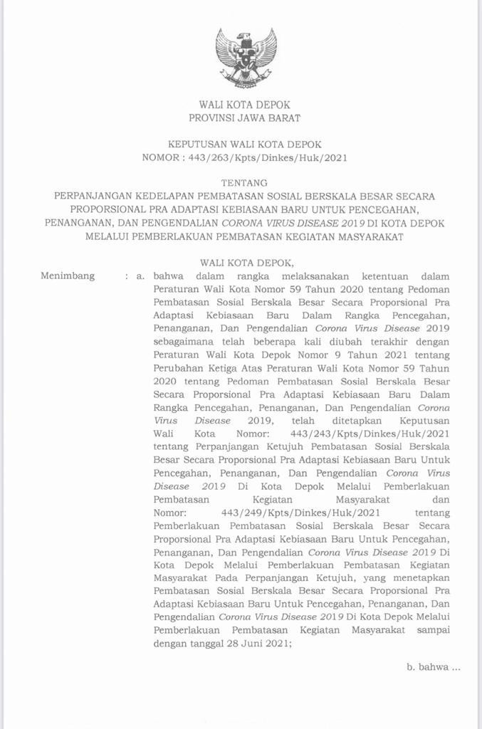 Pemkot Depok Kembali Perpanjang PSBB Proporsional Selama Sepekan