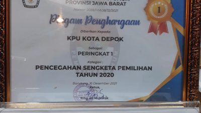 KPU Kota Depok Raih Tiga Penghargaan Setelah Sukses Selenggarakan Pilkada Tahun 2020
