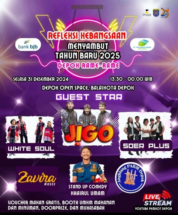 Sambut Tahun Baru 2025, Gelar Pesta Kembang Api dan Pertujukan Musik di DOS, Tampil Band Jigo dan PWI Depok Band