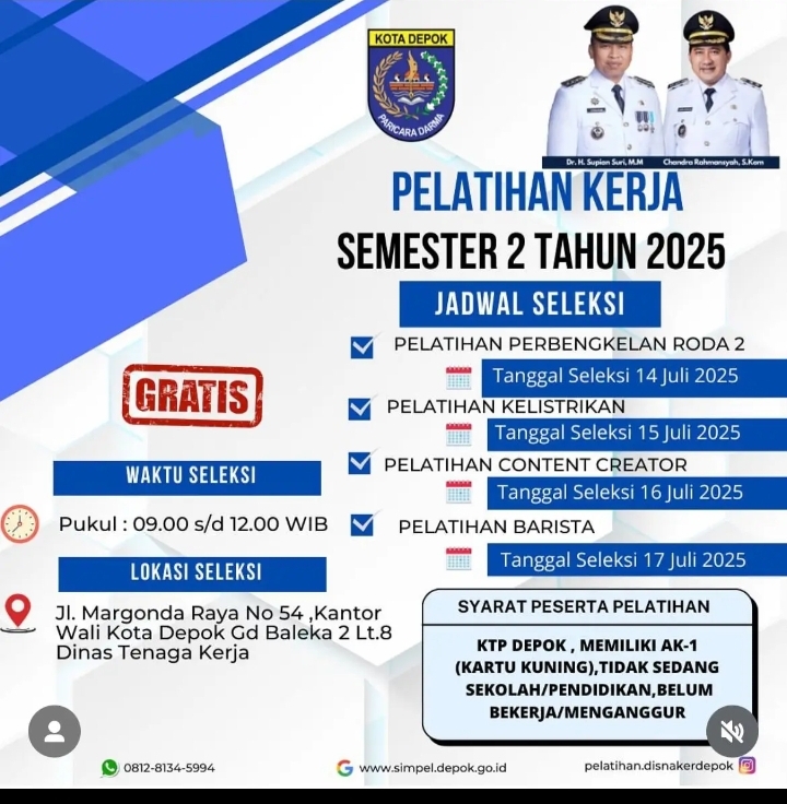 Jangan Lewatkan, Seleksi Pelatihan Kerja Disnaker Depok Semester 2 Segera Dimulai