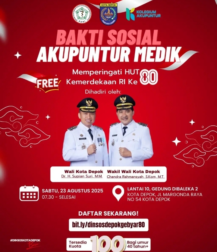 Peringati HUT ke-80 RI, Dinsos Depok Gelar Baksos Akupunktur Medik Gratis