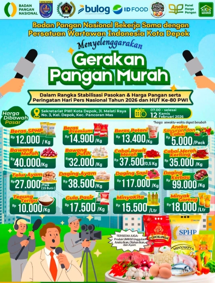 HPN 2026, PWI Kota Depok Gandeng Bapanas Gelar Gerakan Pangan Murah