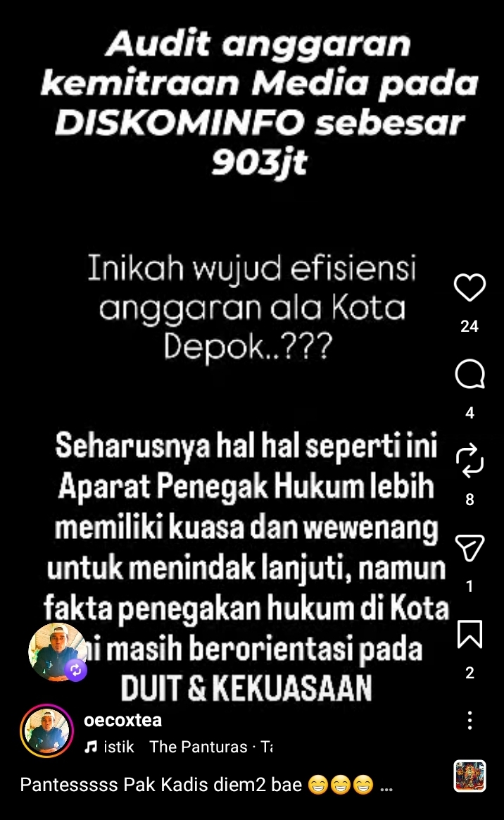 Aktivis Sosial Kota Depok Adi Suman Dorong  Walikota Depok Bersikap Tegas Kepada Diskominfo Kota Depok Terkait Anggaran Kemitraan Media Senilai 903 Juta