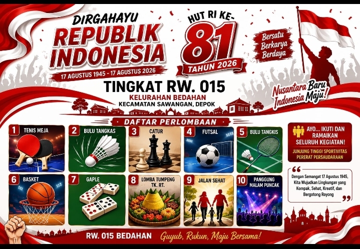 Panitia Peringatan HUT RI Ke-81 RW 015 Sawangan Village Akan Gelar Banyak Kegiatan Lomba Demi Membina Kerukunan Antar Warga, Sportivitas, dan Semangat Kekeluargaan