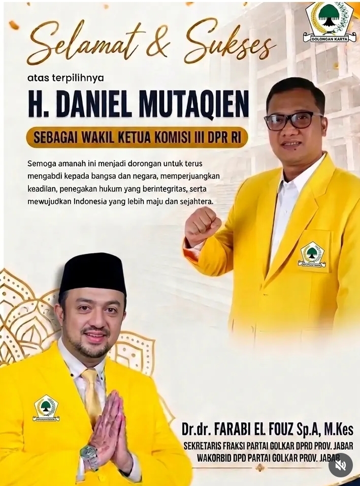 Ketua DPD Partai Golkar Kota Depok Ucapkan Selamat dan Sukses Atas Terpilihnya Haji Daniel Muttaqien Sebagai Wakil Ketua Komisi III DPR RI