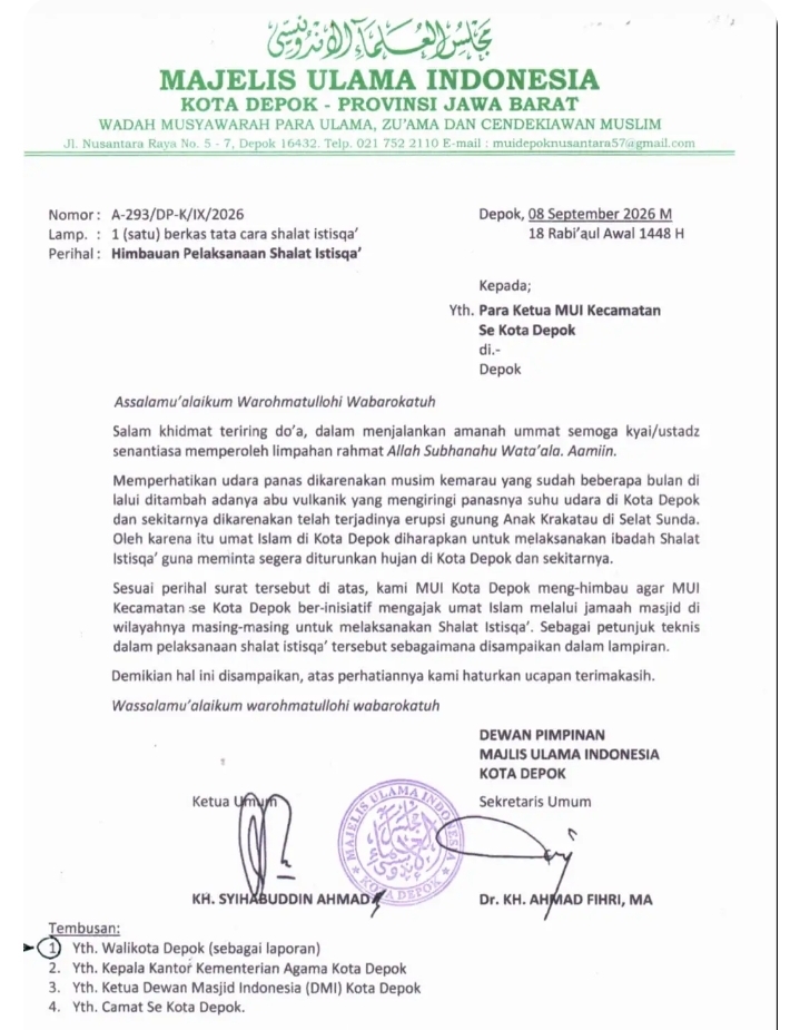 MUI Depok Imbau Umat Islam Gelar Salat Istisqa, Ikhtiar Hadapi Kemarau